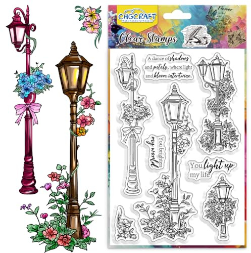 CHGCRAFT Street Lamp Floral Clear Silicone Stamps Transparent Craft Stamps, for DIY Scrapbooking Photo Album Journal Card Making Decor 4.3x6.3 Inch