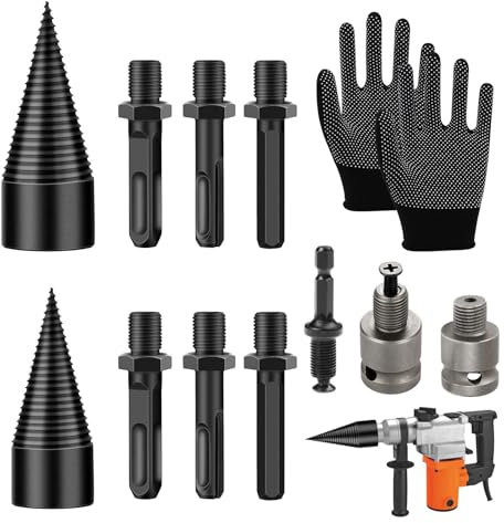 QINGYIWL Bohrkegel Holzspalter Bohrer 42mm + 32mm mit 7 Bohrgriffe, Brennholzspalter Bohrer Kegelspalter Brennholzbohrer Spalter Holz Spaltkegel für Bohrmaschine