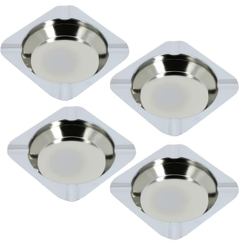 4 Posacenere da Tavolo acciaio inox 11,5 cm – Design Quadrato con 4 Scanalature – Resistenti, Lavabili, per Interni ed Esterni – Bar, Ristoranti, Uffici, Giardino – Set 4 Pezzi 59817