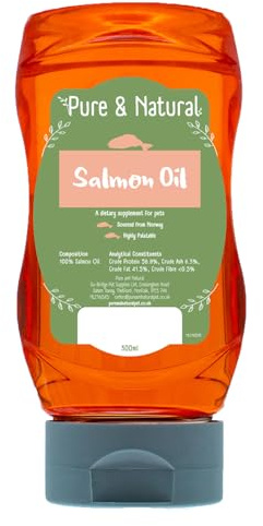 Pure & Natural Salmon Oil for Dogs & Cats, 300ml - Omega 3 Fish Oil for Cats and Dogs, Cat Joint Supplement and Dog Supplements for Itchy Skin and Coat Care