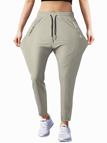 Hidkat Women's Outdoor Hiking Pants Lightweight Comfortable Breathable Quick Dry Stretchy Running Athletic Pants with Zipper Pocket Khaki