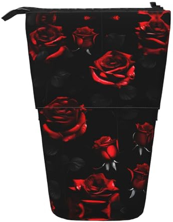 SDEGTHO Red and Black Roses Cute Telescopic Pencil Case,Students Pen Holder,Stationery Storage for School College Supplies