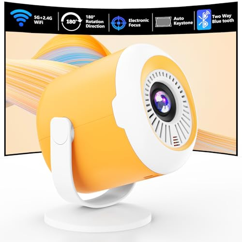 Mini projecteur Portable avec WiFi et Bluetooth Projecteur de cinéma Rotatif avec Mise au Point électronique Projecteurs LED pour Home cinéma Compatible avec Smartphone/TV Stick/Ordinateur/HDMI/USB