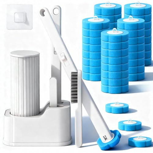 Disposable Toilet Brush Cleaning System With 40 Replacement Pads,Upgraded Holder & Gap Brush,Hygienic Bathroom Toilet Cleaner Kit For Deep Cleaning & Germ-Free Results (Set)