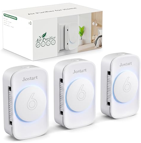 Jostart Filtro dell'aria ionizzatore, per appartamento, anallergico, confezione da 3 pezzi, silenzioso, per fumo, animali domestici, formaldeide e odori