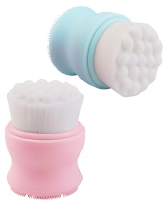 GANAZONO Lot de 2 Brosses Nettoyantes Visage Double Face à Manche Silicone, Taille Moyenne, Exfoliantes et Massantes, pour Femme, Nettoyage en Profondeur du Visage, Usage Quotidien,