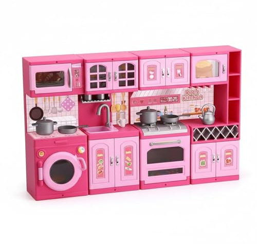 PNJB Mini world Kitchen Play Set for Kids, Educational Toy, Realistic Cooking Role Play Set, Pretend Play Kitchen with Oven, Sink, Cabinets & Accessories, Imaginative Chef Playhouse