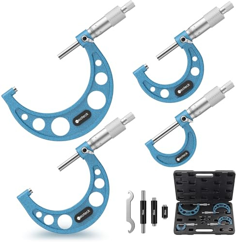 Neoteck Micromètre Extérieur Mécanique 0-100 mm – Kit 4 Pièces 0-25/25-50/50-75/75-100 mm Précision 0,01 mm avec Cliquet, Faces en Carbure, Ét alons 25/50/75 mm – Pour Usinage & Atelier Professionnel