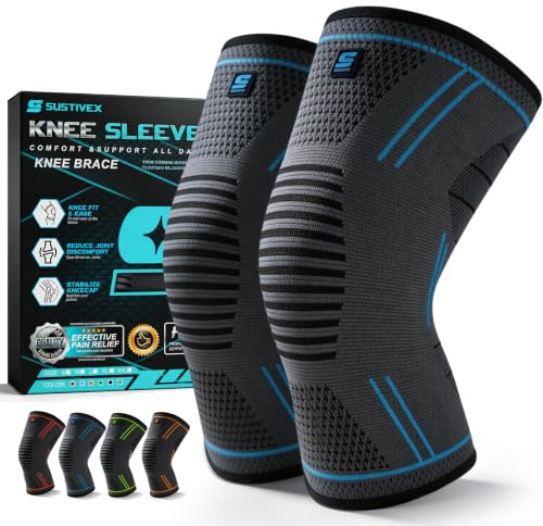 2-pack knäskydd, halkfria knäskydd, crossfit, lindra ledvärk, knästöd, ventilerande knäskydd för gym, volleyboll, basket, löpning, cykel, unisex (blå linje-XL)