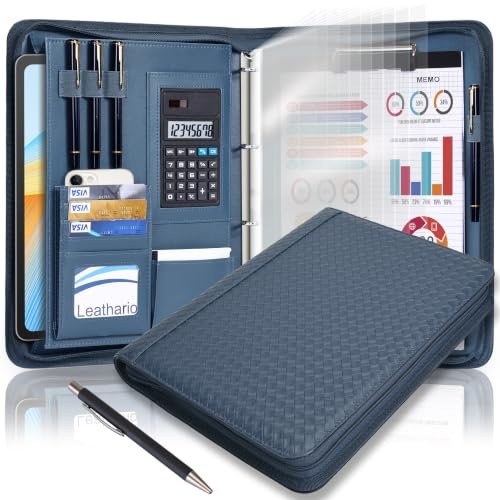 Leathario Portfolio A4 Porte-documents, Organiseur de Conférence, Carnet d'écriture - Dossier de présentation professionnel Tressé Bleu