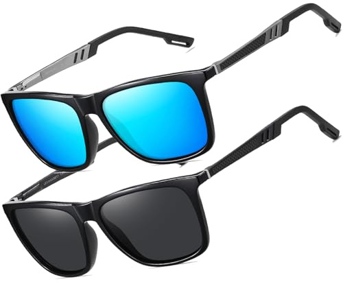 LEDING&BEST Lunettes de soleil Pilote polarisées hommes femmes Extérieur Léger Cadre métallique Pêche Golf Conduite Élégant Rétro lunettes Anti-Reflets Cat 3 CE