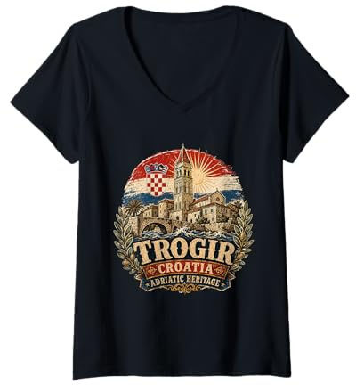 Femme Trogir - Croatie T-Shirt avec Col en V