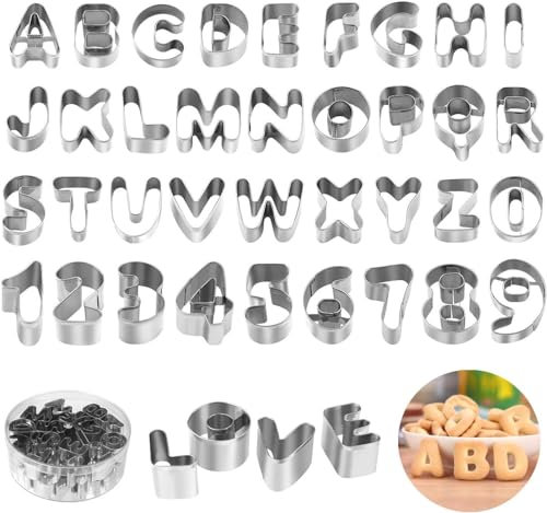 joyoldelf Lot de 36 Emporte Piece Lettre Alphabet, Emporte Piece Patisserie en Acier Inoxydable avec Boîte de Rangement Durable pour Décoration de Gâteau Pâte à Sucre Biscuit Cookie