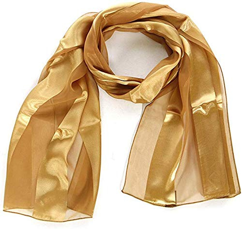 Mytoptrendz® Women's Classic Plain Scarf Lightweight Silky Soft Feel Long Shiny Satin Chiffon Stripe Wrap (Mustard gold)