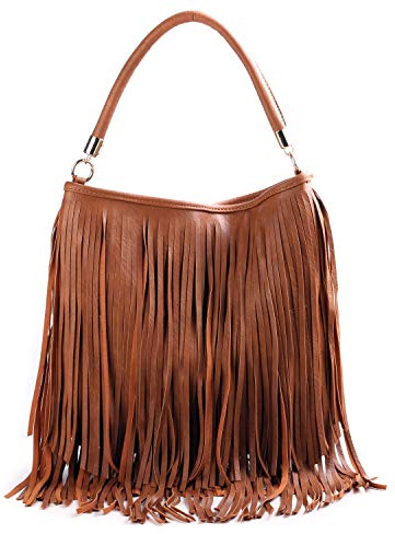 WEDMAY Sac à bandoulière en cuir synthétique souple avec franges pour femme, Style 1 - Marron, Large
