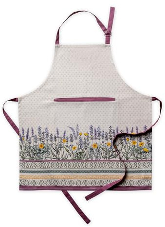 Maison d' Hermine Apron for women with Pocket 100% Cotton 27.50x31.50 1 Piece Adjustable Neck Strap & long ties Apron Men, Chef, Wedding, Cooking, Gardening, Server Spring/Summer (Fanny Lavender)