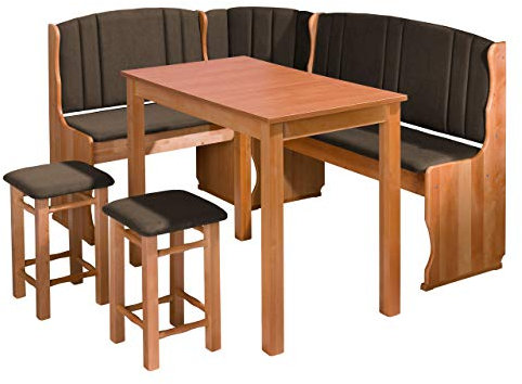 Mirjan24 Maxima II Banc d'angle en bois d'aulne, banc d'angle composé d'un banc d'angle de cuisine, de 2 tabourets, d'une table, d'un choix de couleurs, d'un banc de salle à manger (couleur bois