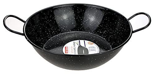 Enamel Kadai Wok 28cm Non-Stick Karahi With Handles - Flat Bottom Deep Frying Cooking Pan for Samosa and Paella - Heavy Duty Indian Serving Dish (28cm)