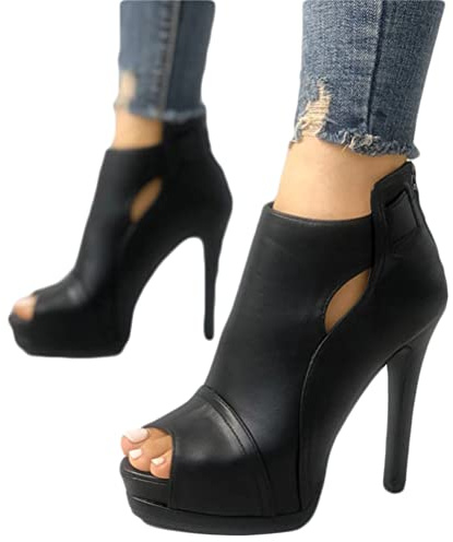 Minetom Sandales Femme Bout Ouverts Chaussures à Talon Aiguille Haut High Heels Escarpins Club Soirée Sandals A Noir 39 EU