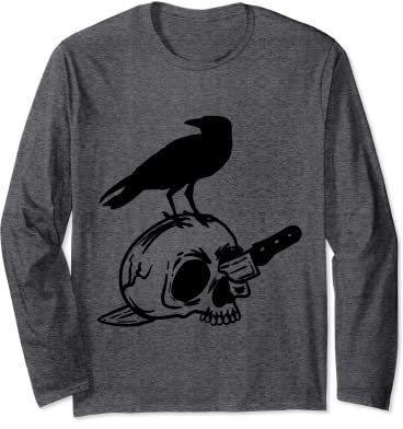 Totenkopf-Krähe, Raben, Dolchmesser, Halloween Langarmshirt