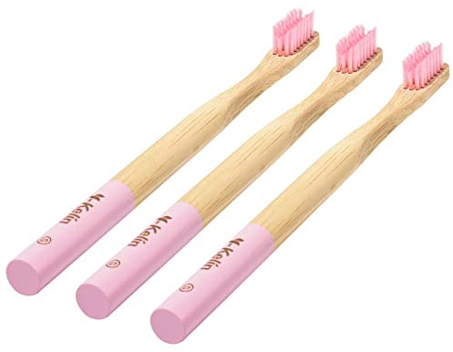 Y-Kelin Bamboo V-förmige kieferorthopädische Zahnbürste, umweltfreundliche Bambuszahnbürste, weiche Borsten, Rosa, 3 Stück
