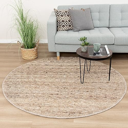 FRAAI | Home & Living Wollteppich Rund - Feline Taupe Wolle - Flachgewebe - Einfarbig - Modern, Skandinavisch - Wohnzimmer, Esszimmer, Schlafzimmer - Carpet