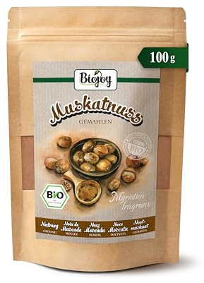 Biojoy Nuez Moscada molida BIO (100 g), especia para cocinar, sin aditivos (Myristica fragrans)