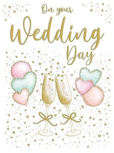Piccadilly Greetings Large Wedding Card Hearts Champagne - A4-12 x 9 inches