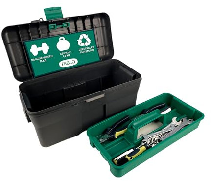 raaco Boîte à Outils 17, pour Rangement Outillage Vide en Plastique, 22,3 x 44,2 x 22,9 cm, Capacité 25 kg, Caisse Outils Légère, avec Compartiment Intérieur pour une Organisation Optimale
