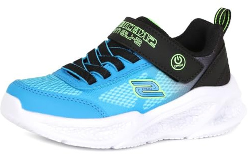 Skechers Meteor-Lights-krendo sneakers för pojkar, Svart blå textil syntetisk lime trim, 33 EU