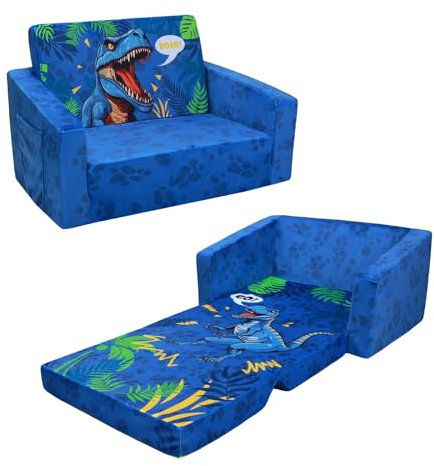 decalsweet Dinosaurier Faltbarer KinderSofa-2 in 1 Schlafsofa- Kindersessel mit Stofftasche, Weiche Flip Open Kinderstuhl für Schlafzimmer Wohnzimmer Spielzimmer