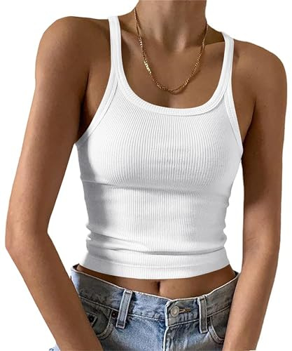 Imily Bela Women's Tank Tops Sexy Spaghetti Top Basic Summer Camisole Slim Fit Vest, White, M