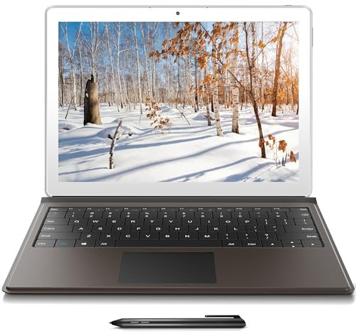 LincPlus T1 12 2-in-1 Touchscreen Laptop - Celeron N3450, 4GB RAM, 64GB eMMC, Detachable Keyboard & Stylus Pen Included, Fingerprint Recognition, Windows OS, Ultra-Thin & Portable for Work and Study