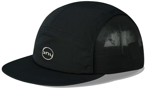 CLAPE Casquette 5 Panneaux Casquette Bord Court Baseball Cap Respirant Mesh Cap Chapeau Plat Running Sport Hat Réglable Black BSSP2559