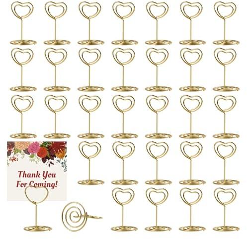 30 Pièces Porte Menu Mariage Or 3,5 cm x 5 cm,Porte Nom Table, Support Photo Pince Sur Pied, Porte-Cartes, Porte Métallique pour Mariages, Boulangeries, Salles à Manger, Anniversaires,Fête,Bureau