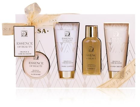 Accentra Set de ducha SALSA ESSENCE OF BEAUTY para mujeres, gel, loción, crema de manos, bomba de baño, aroma Naranja y Flor de Limón, caja de regalo, lujo para damas