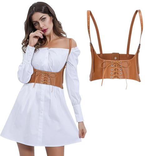 WERFORU Ceinture Corset Femmes Top Corset Underbust Bandoulière pour Femme Bustier Élégant à Lacets Gilet Médiéval Vintage pour Robes et Blouses