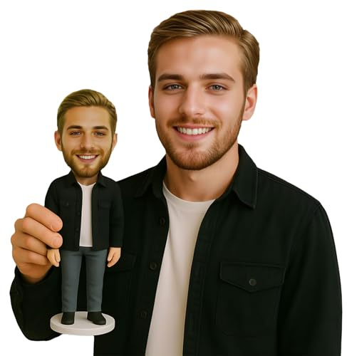 Individuelle Wackelkopfpuppe, Personalisierte Wackelkopfpuppen Handgefertigte Figurenskulptur nach Ihrem Foto, Actionfigur nach Ihrem Foto, Geschenk für Chef, Ehemann, Freunde, Freund (Stil 1)