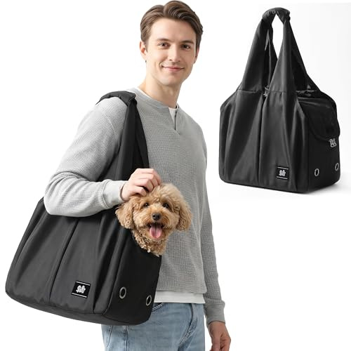 ALLSOPETS Sac Transport Chien, Sac de Transport pour Petit Chien et Chat, Sac à Main Respirant et Confortable avec Crochet de Laisse, Idéal pour Voyage et Camping (Noir Intense)