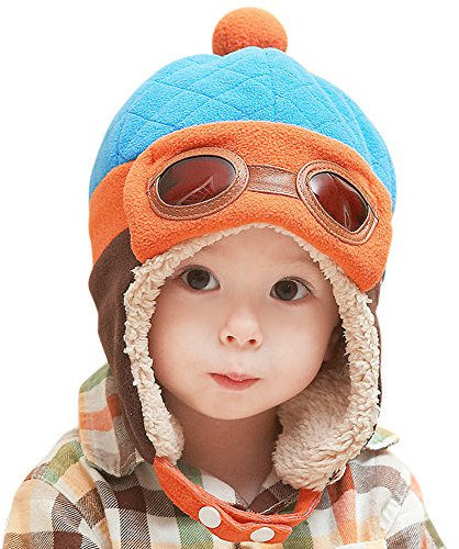 CHIC-CHIC Baby Jungen Fliegermütze Wintermütze Hut Beanie Winter mit Ohrenklappen Russisch Klappen Pilot Cap (Blau)