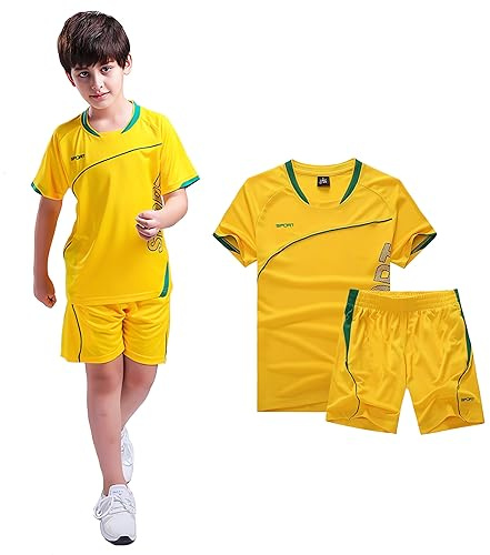 Coralup Kids Sports Shorts Sets Football&Basketball Uniform Jerseys Tracksuit Training Suits Summer Beach Short Sleeve Set Yellow 6-7Years