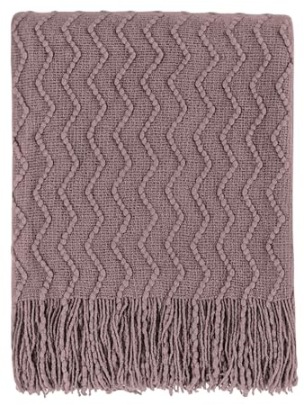 BOURINA Textured Solid Soft Sofa Throw Couch Cover Knitted Decorative Blanket, Lavender, 127x152cm