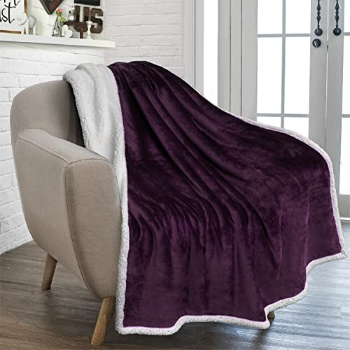 PAVILIA Sherpa Fleece Throw Blanket for Couch, Purple, Plush Soft Fuzzy Sofa Blanket, Cozy Reversible Winter Throw for Women Men, 50x60 Inches