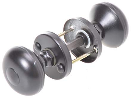 Aqbau® Türknauf mit Rosette Rund Zweiteilig Schwarz | Runder Türgriff für Innentüren und Außentüren Aluminium Pulverbeschichtet | Komplettes Set Türknöpfe inkl. Bolzen und Schrauben