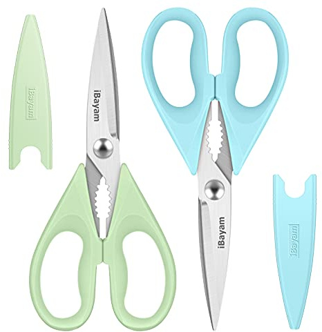 Kitchen Shears, iBayam Kitchen Scissors All Purpose Heavy Duty Meat Scissors Poultry Shears, Dishwasher Safe Food Cooking Scissor Stainless Steel Utility Scissor, 2-Pack, Light Blue, Pistachio