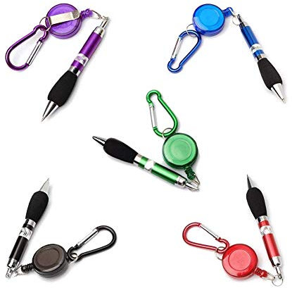 RainbowBeauty 5 stücke Keychain Ballpoint Stift Multi farbige einziehbare Abzeichen Rolle Kugelschreiber Multifunktionale Reisen Wandern tragbarer Kugelschreiber mit Schlüsselring