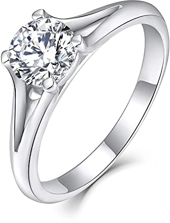 Starnny Bague Fiançailles Femme Solitaire Alliance Argent 925/1000 3A Zircone cubique Bague Blanc Cadeau pour Femme,59
