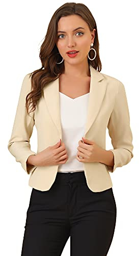Allegra K Women's Open Front Office Work Business Casual Lightweight Summer Crop Suit Blazer X-Small Beige-Solid
