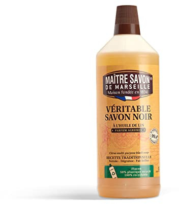 MAITRE SAVON DE MARSEILLE, Savon Noir Liquide agrumes - 1l. Nettoie et dégraisse toutes les surfaces