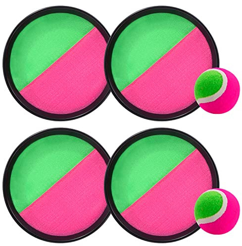 MoonSing Klettball Set, Klettspiel Catch Ball Spiel Hochwertiges Werf und Fangball Spiele mit 4 Fangscheiben und 2 Bällen, Ballspiel für Kinder Erwachsene Spaß im Freien Spiel